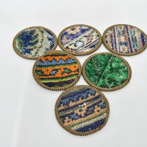 Round Coaster, Rug Coaster, Kilim Coaster, Blue Pad, Rug Pad, Non Slip Coaster, Washable Coaster, Tribal Pad, Housewarming Gift Pad,