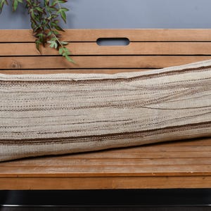 Interior Designer Pillow, Vintage Kilim Throw Pillow, 16x48 Pillow for Couch, Ethnical Kilim Rug Pillow, Beige Cushion, Lumbar Pillow,