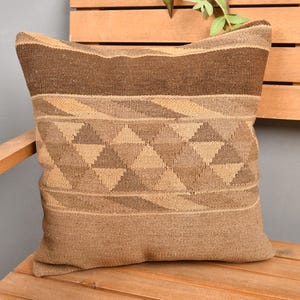 Pillow for Sofa, Boho Pillow Sham Cover, 16x16 Turkish Kilim Pillow, Vintage Kilim Pillow, Beige Cushion, Turkish Striped Pillow,