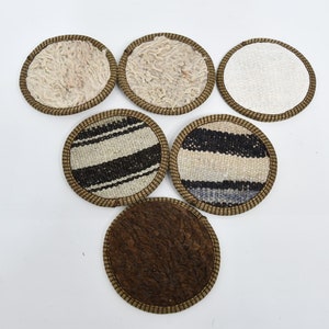 Drink Coaster, Kitchen Decor, Tea Pad, White Coaster, Striped Coaster, Turkish Rug Pad, Washable Coaster, Vintage Coaster,