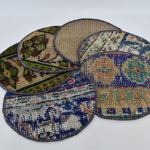 Kilim Supla, Coffee Cup Pad, Set Of Six, Blue Supla, Rug Pad, 10&quot;x10&quot; Natural Supla, Handmade Pad, Carpet Underplate, Mouse Placemat, 126