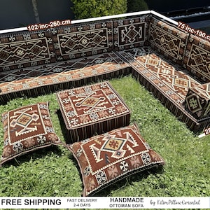Brown Arabic Seating, Handmade Sofa, Floor Seating, Kilim Sofa, U-shaped Sofa, Moroccan Sofa, Ottoman Floor Seating, Traditional Floor Sofa