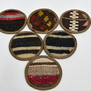 Beer Coaster, Kilim Coaster, Gift For Her, Brown Coaster, Striped Coaster, Best Rug Coaster, Housewarming Gift Coaster,