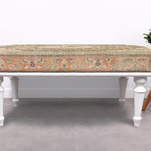 Vintage Medallion Bench, Turkish Rug Bench, Frontdoor Bench, Upholstered Bench, Walnut Bench Seat, Wood Work Bench, Modern Home Decor, White