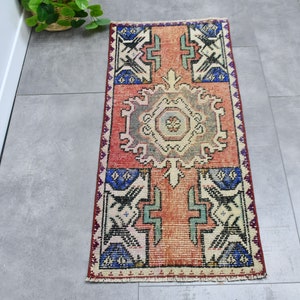 Vintage Rug, 2x3 Small Rug, Turkish Rug, Antique Rug, Oushak Rug, Rugs For Entry, 1.4x3 ft Orange Rug, Home Decor Rug, Bath Mat Cute,