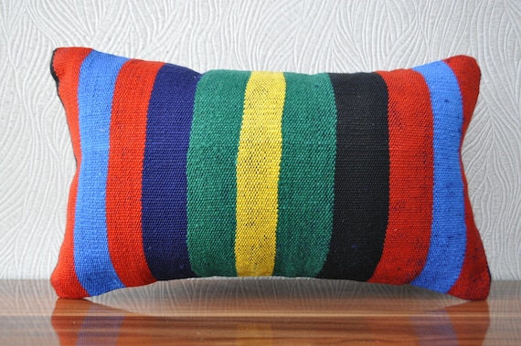 12x20 multicolor striped kilim pillow lumbar pillow decorative kilim pillow anatolian kilim pillow turkish kilim pillow throw pillow No 39