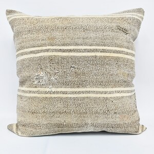 Designer Pillows, Turkish Pillow, Kilim Pillow Cover, 28x28 Beige Cushion Case, Striped Pillow Case, Garden Pillow Cover,   340