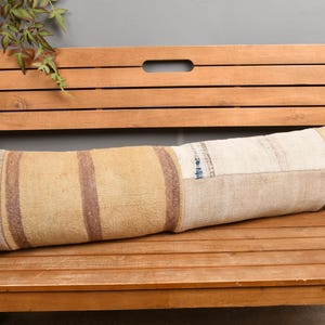 Boho Pillow, Boho Pillow Sham Cover, 12x48 Pillow for Sofa, Handmade Kilim Cushion, Beige Cushion, Door Stopper Pillow, Patchwork Pillow,