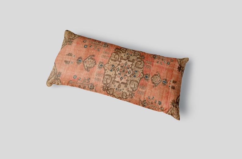 Vintage Turkish Kilim Pillow Cover, Oriental Rug Design, Chenille Fabric imagen 10