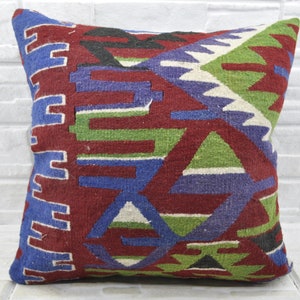 Personalized Gift, Kilim Pillows, Designer Pillows, 24x24 Red Pillow, Geometric Cushion, Moroccan Cushion Case, Mid Century Cushion, 839