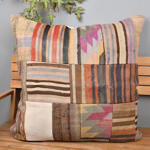 Vintage Kilim Pillow, Pillow for Sofa, 32x32 Pillow for Couch, Vintage Kilim Throw Pillow, Purple Cushion Case, Patchwork Pillow,