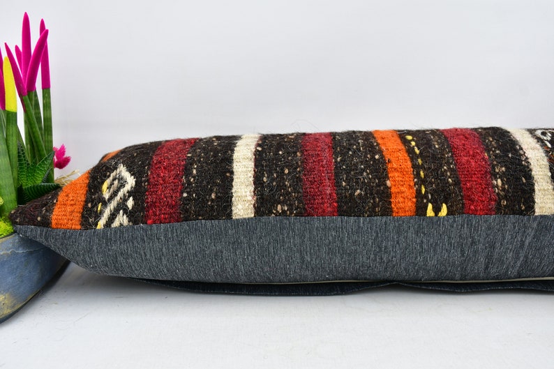 No 345 Kilim Pillow,Striped Pillow,Oriental Pillow,Handwoven Pillow,12x42 Cushion Pillow,Lumbar Pillow,Handmade Pillow,Bedroom Pillow