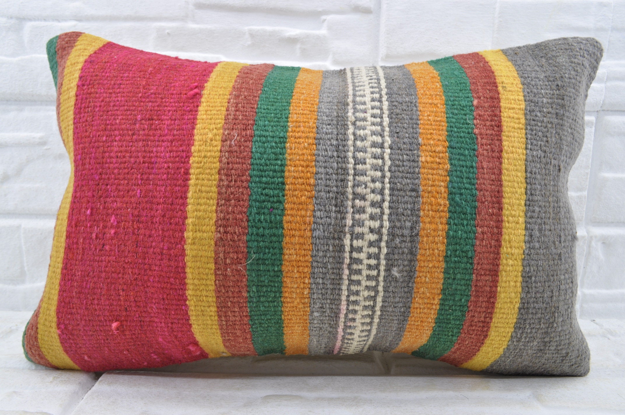 Yellow striped kilim pillow ethic pillow case bohemian kilim Etsy