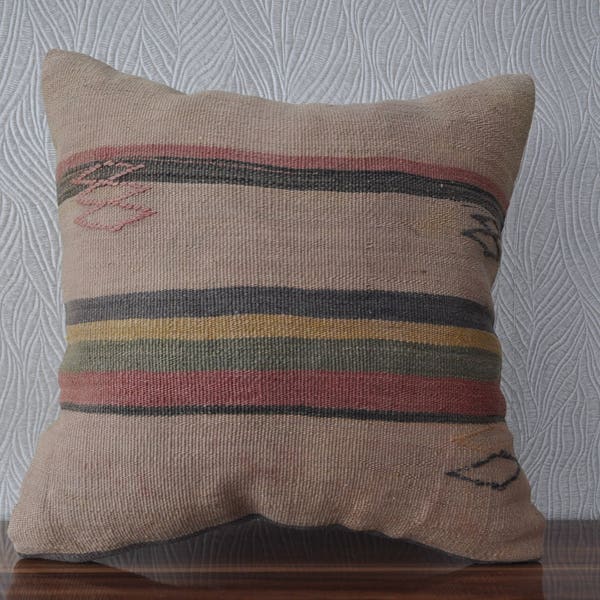 striped kilim pillow ethnic anatolian kilim pillow decorative kilim pillow 18x18 turkish kilim pillow bedrrom pillow throw pillow No 581