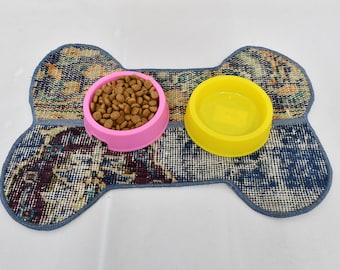 Suministros para mascotas, tapete para perros, almohadilla para comer, almohadilla azul, almohadilla para alfombra, almohadilla antideslizante, almohadilla de regalo para mascotas, almohadilla tejida, almohadilla con diseño de hueso, almohadilla tribal,