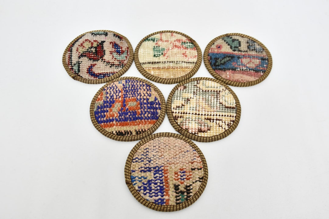 Round Rug Coasters Round Coaster, Tea Pad, Set of Six, Blue Coaster, Rug Coaster ...