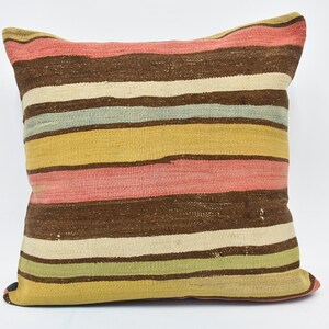 Turkish Kilim Pillow, Body Pillow, Antique Pillows, 28x28 Brown Pillow, Striped Cushion, Wedding Gifts Pillow Case, Antique  347