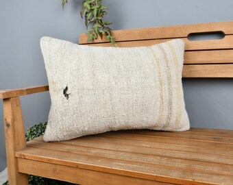 Antique Pillows, Pillow for Sofa, 16x24 Ethnical Kilim Rug Pillow, Kilim Pillow Cover, Beige Pillow Cover, Rectangular Pillow, Hemp Pillow,
