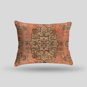 Vintage Turkish Kilim Pillow Cover, Oriental Rug Design, Chenille Fabric imagen 6