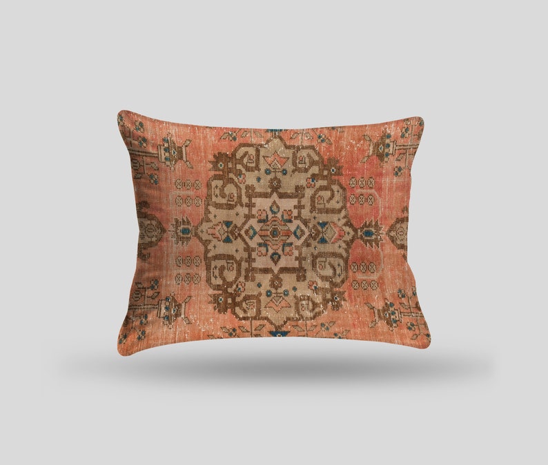 Vintage Turkish Kilim Pillow Cover, Oriental Rug Design, Chenille Fabric imagen 6