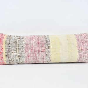 Body Pillow, Home Decor Pillow, Turkish Kilim Pillow, 12x36 Pink Cushion, Striped Cushion Case, Small Cushion, Yoga Cushion Case, 1001
