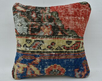 Pillow Covers, Turkish Kilim Pillow, Antique Pillows, 12x12 Blue Pillow Cover, Rug Cushion, Pet Pillow, Fun Throw Pillow, 813