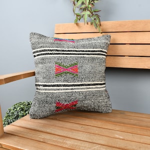 Turkish Pillow, Pillow for Sofa, 16x16 Boho Pillow, Home Decor Pillow, Gray Pillow Cover, Patterned Pillow, Outdoor Patio Cushion Case,