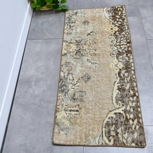 Turkish Rug, 2x4 Small Rug, Vintage Rug, Antique Oushak Rug, Rugs For Bathroom, 1.5x3.3 ft Brown Rug, Home Decor Rug, Front Door Rug,