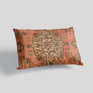 Vintage Turkish Kilim Pillow Cover, Oriental Rug Design, Chenille Fabric imagen 3