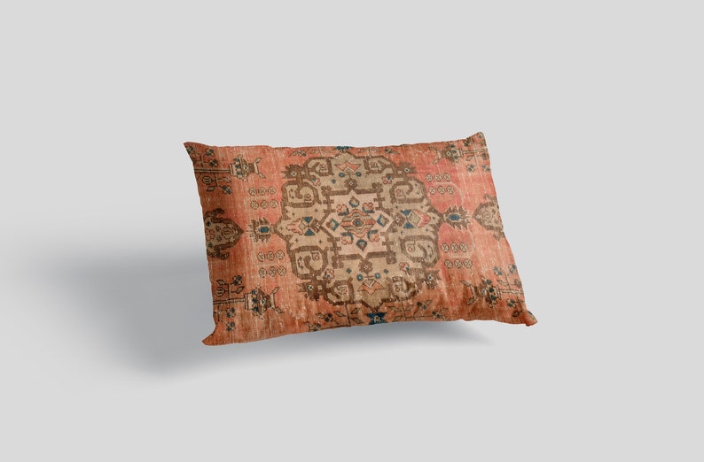 Vintage Turkish Kilim Pillow Cover, Oriental Rug Design, Chenille Fabric imagen 3