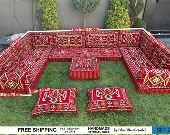 Arabic Lounge Sofa, Geometric Pattern Sofa Set, Kilim Pouf, Handmade Rug, Turkish Kilim, Turkish Cushion, Moroccan Pouf, Decorative Pillow,
