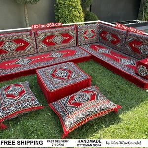 Floor sofa, Arabic seating, Moroccan sofa, U-shaped sofa, Sectional floor seating, Majlis seating, Floor cushions, Living room floor sofa, imagem 4