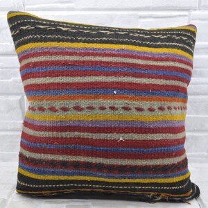 Throw Pillow Cover, Pillow Covers, Kilim Pillow Cases, 24x24 Red Pillow Covers, Striped Cushion, Mother Gift Cushion Case, 816