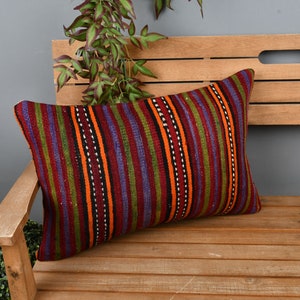 Interior Designer Pillow, Gift Pillow, 16x24 Kilim Cushion Sham, Home Decor Pillow, Blue Pillow Cover, Turkish Lumbar Pillow, Boho Pillow,
