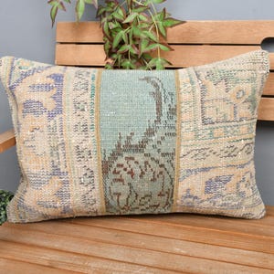 Gift Pillow, Kilim Pillow Cover, 16x24 Turkish Pillow, Kilim Pillow, Green Pillow Cover, Bedding Pillow, Patchwork Pillow, Carpet Pillow,
