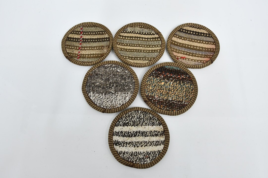 Table Rug Coasters Rug Coaster, Tea Pad, Round Coaster, Beige Coaster, Striped Coaster ...