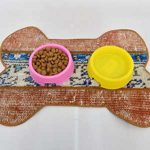Rug Pet Mat, Bone Shabe Pad, Dog Mat, Red Pad, Rug Pad, Dog Bowl Stand Pad, Tribal Mat, Pet Lover Gift Mat, Organic Mat, Vintage Pad,