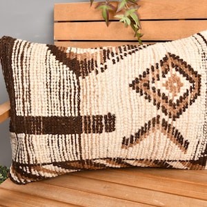 Handmade Kilim Cushion, Boho Pillow, 16x24 Vintage Kilim Throw Pillow, Throw Kilim Pillow, Beige Cushion Case, Tribal Lumbar  Pillow,