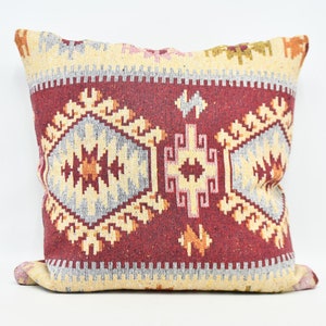Kilim Pillow Cover, Kilim Pillow Cases, Turkish Pillow, 32x32 Red Pillow, Geometric Cushion, Cute Cushion Case, Customized Pillow,   181