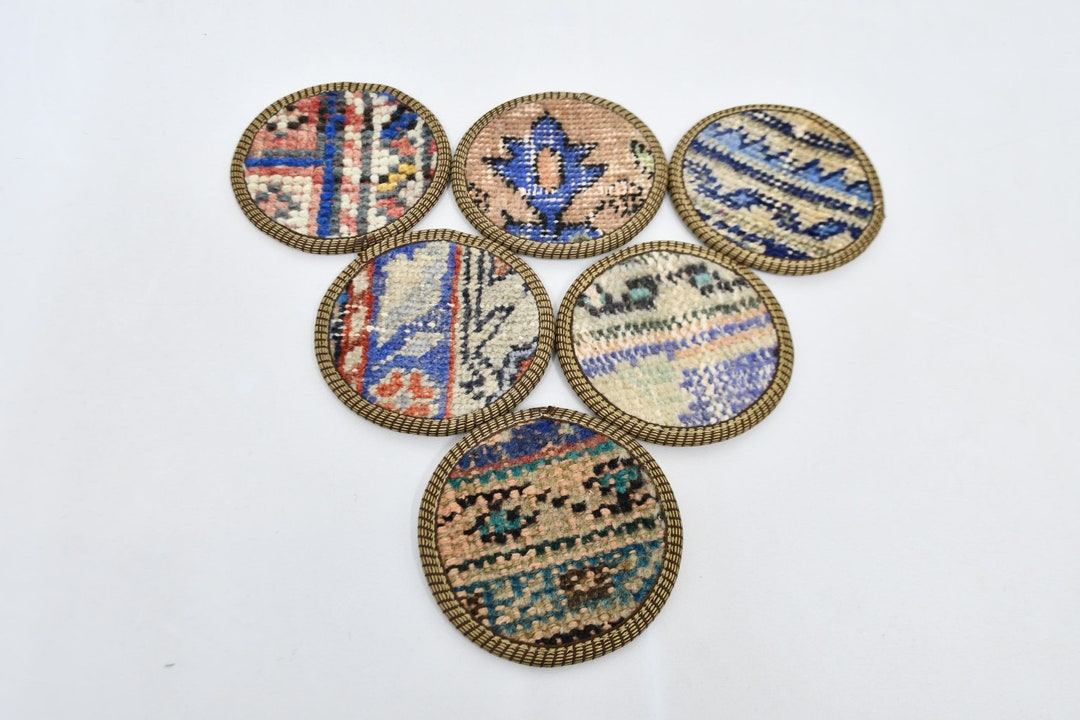 Table Rug Coasters Set of Six, Rug Coaster, Tea Pad, Blue Pad, Rug Pad, Coffee Coaster ...