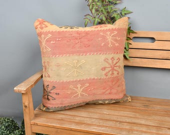 Antique Pillows, Handmade Kilim Cushion, 24x24 Kilim Pillow, Interior Designer Pillow, Red Pillow, Turkish Kilim Pillow,