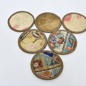 Rug Coaster, Glass Pad, Kilim Coaster, Beige Coaster, Rug Coaster, Hand Crafted Coaster, Circle Pad, Coffee Coaster,