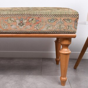 Vintage Medallion Bench, Turkish Rug Bench, Frontdoor Bench, Upholstered Bench, Walnut Bench Seat, Wood Work Bench, Modern Home Decor, image 4