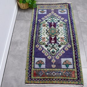 Small Rugs, Embossed Vintage Rug, Carved Turkish Rug, Antique Rugs, Rugs For Entry, 1.8x3.6 ft Purple Rug, Wool Oushak Rugs, Door Mat Rug,