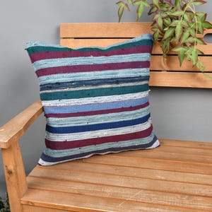 Gift Pillow, Boho Pillow, 18x18 Kilim Pillow, Ethnical Kilim Rug Pillow, Blue Pillow Cover, Contemporary Striped Pillow,