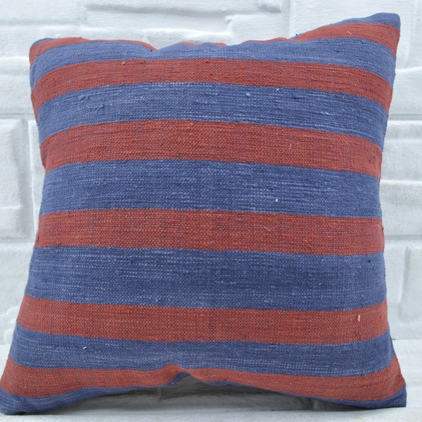 Antique Pillows, Designer Pillows, Personalized Gift, 16x16 Navy Pillow Cover, Striped Cushion, Knitted Pillow Case, Luxury Cushion, 2679