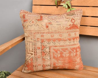 Interior Designer Pillow, Kilim Pillow, 16x16 Vintage Kilim Throw Pillow, Turkish Kilim Pillow, Red Pillow Cover, Rug Pillow, Wedding Gift,