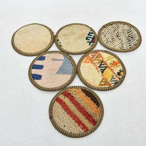 Kilim Coaster, Gift For Her, Round Coaster, Beige Coaster, Striped Coaster, Circle Pad, Traditional Coaster, Woven Pad, Table Pad,