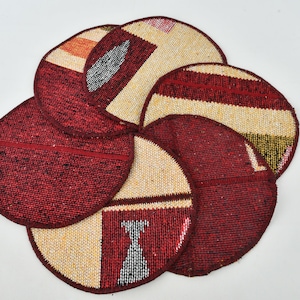 Kaffeetassen-Pad, Teppich-Supla, Sechser-Set, rotes Tischset, gemustertes Supla, runde Unterplatte, orientalisches kleines Supla, orientalisches Teppich-Pad,
