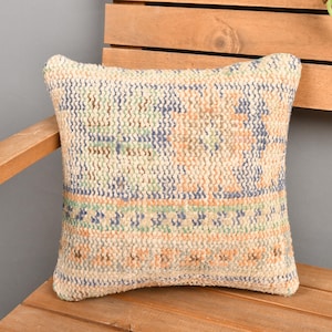 Boho Pillow Sham Cover, Ethnical Kilim Rug Pillow, 12x12 Home Decor Pillow, Interior Designer Pillow, Blue Pillow Cover, Rug Pillow,